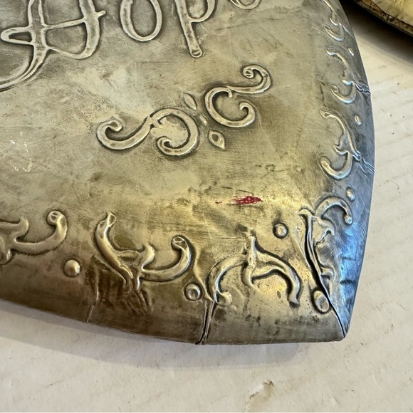 Vintage Set of 2 Stamped Metal Love & Hope Heart Pendants Primitive Décor - Picture 15 of 16